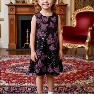 Elegant Black and Purple Butterfly Sequin Dress